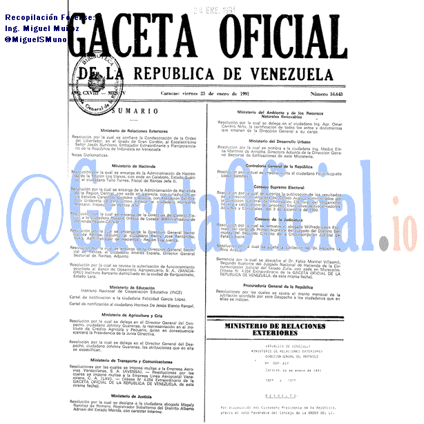 Gaceta Oficial 34643 del 25 Enero 1991