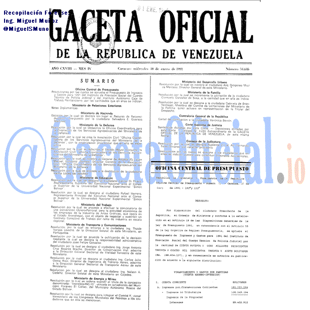 Gaceta Oficial 34646 del 30 Enero 1991