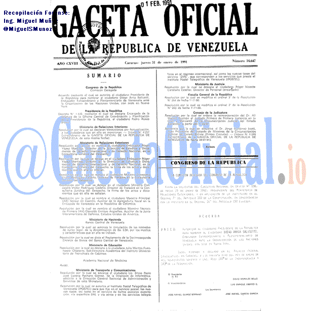 Gaceta Oficial 34647 del 31 Enero 1991