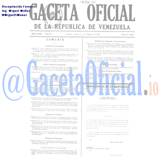 Gaceta Oficial 34648 del 1 Febrero 1991