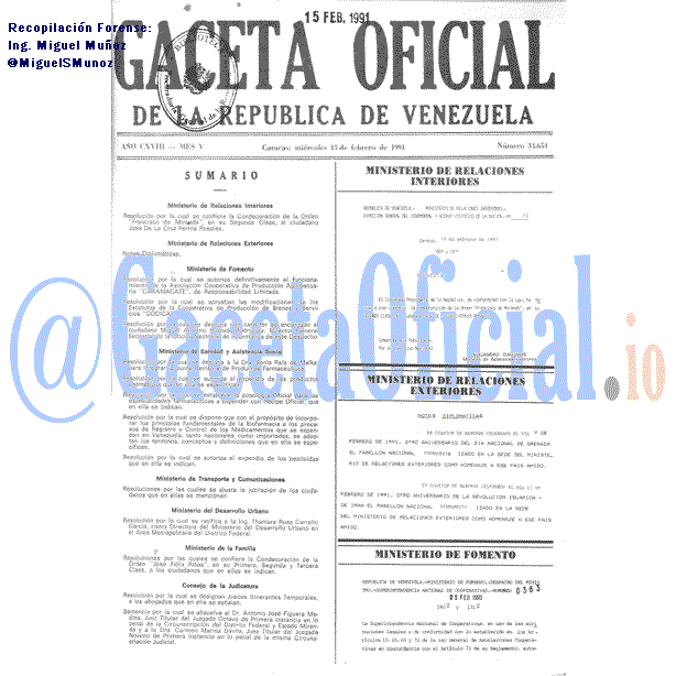 Gaceta Oficial 34654 del 13 Febrero 1991