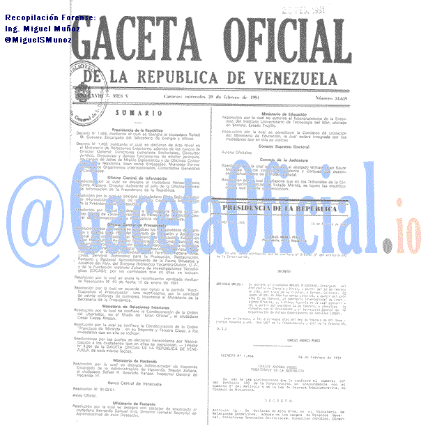Gaceta Oficial 34659 del 20 Febrero 1991