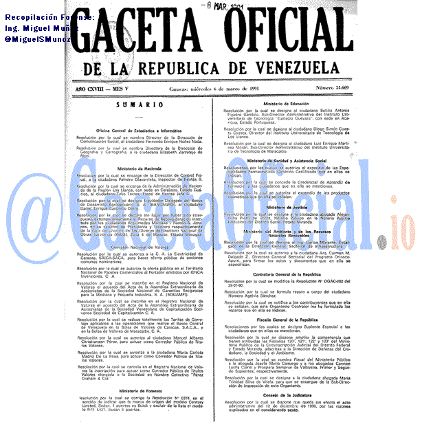 Gaceta Oficial 34669 del 6 Marzo 1991