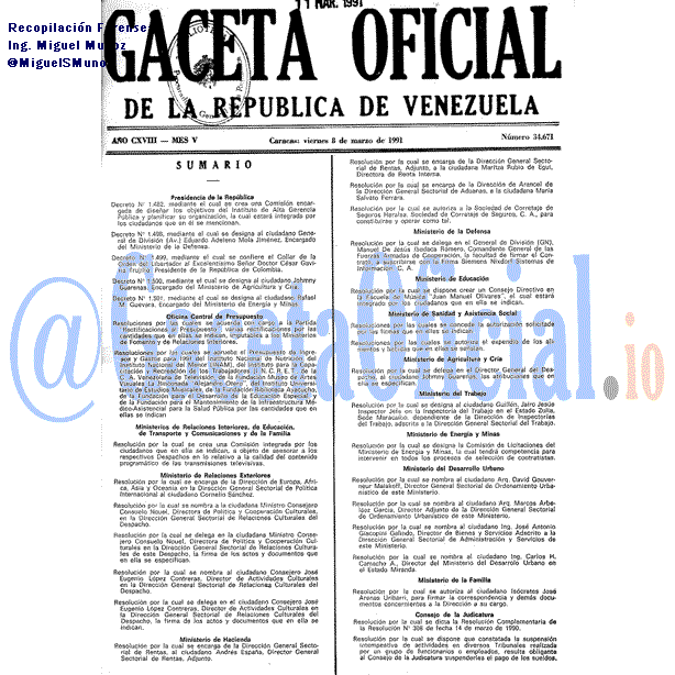 Gaceta Oficial 34671 del 8 Marzo 1991
