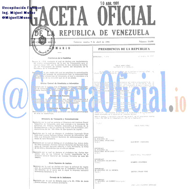 Gaceta Oficial 34690 del 9 Abril 1991