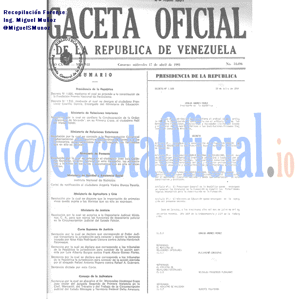 Gaceta Oficial 34696 del 17 Abril 1991