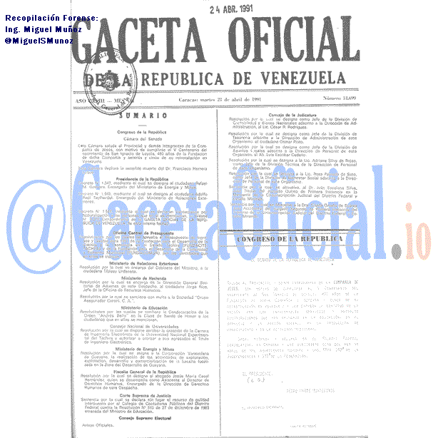Gaceta Oficial 34699 del 23 Abril 1991