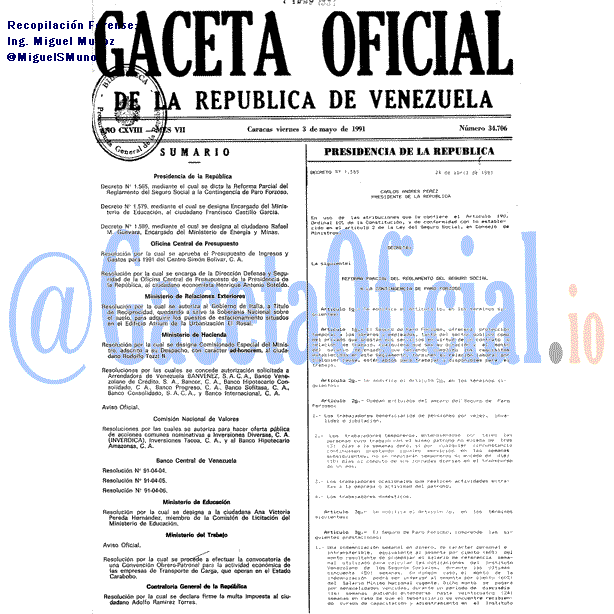 Gaceta Oficial 34706 del 3 Mayo 1991