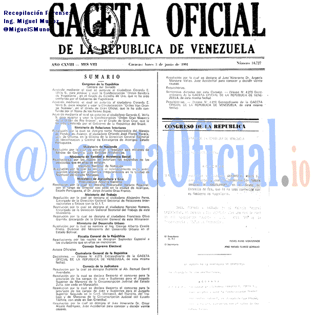 Gaceta Oficial 34727 del 3 Junio 1991