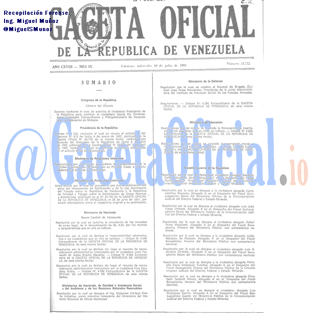 Gaceta Oficial 34752 del 10 Julio 1991