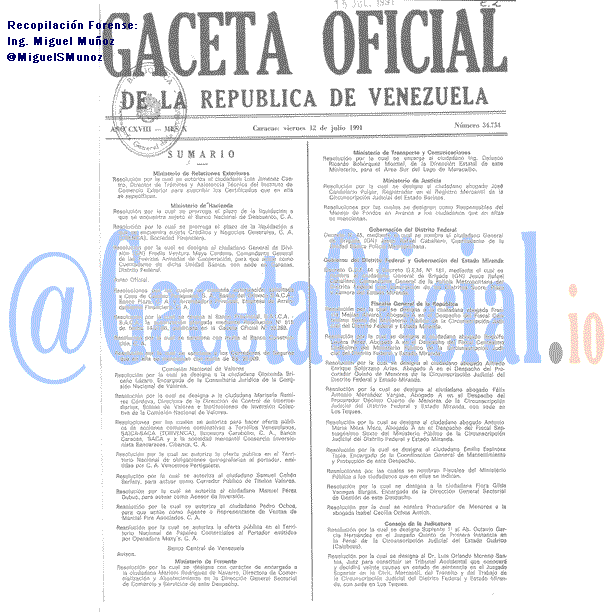 Gaceta Oficial 34754 del 12 Julio 1991