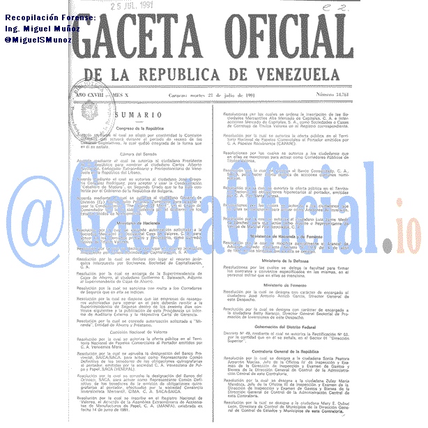 Gaceta Oficial 34761 del 23 Julio 1991