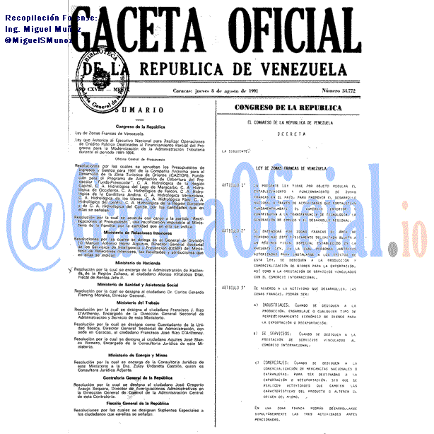 Gaceta Oficial 34772 del 8 Agosto 1991