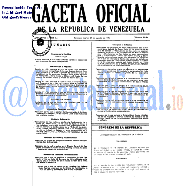 Gaceta Oficial 34780 del 20 Agosto 1991