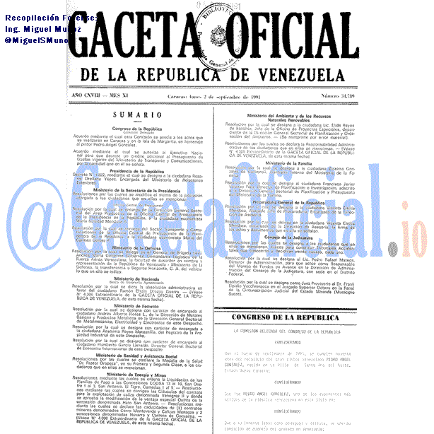 Gaceta Oficial 34789 del 2 Septiembre 1991