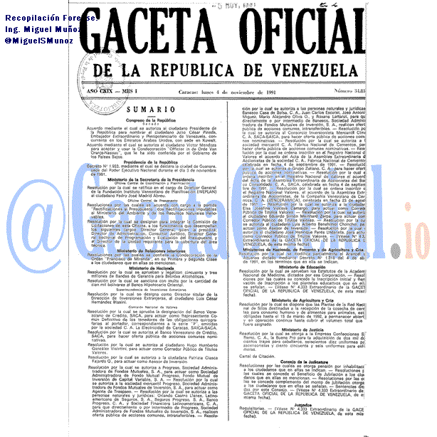 Gaceta Oficial 34833 del 4 Noviembre 1991