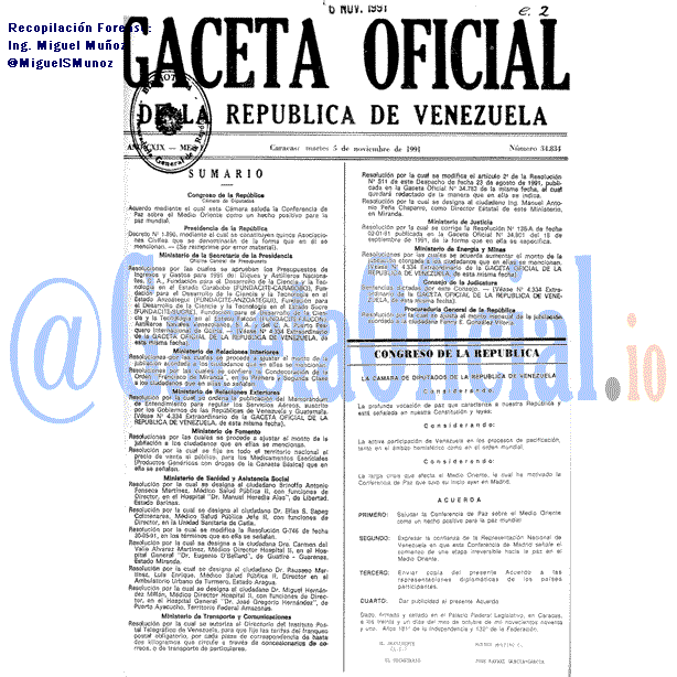 Gaceta Oficial 34834 del 5 Noviembre 1991