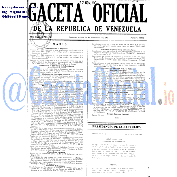 Gaceta Oficial 34849 del 26 Noviembre 1991