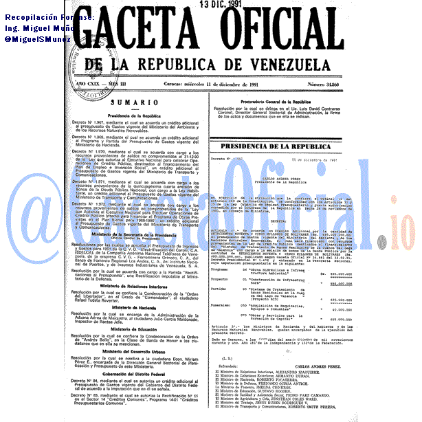 Gaceta Oficial 34860 del 11 Diciembre 1991