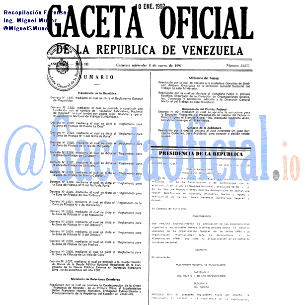 Gaceta Oficial 34877 del 8 Enero 1992
