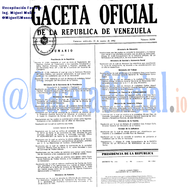 Gaceta Oficial 34930 del 25 Marzo 1992