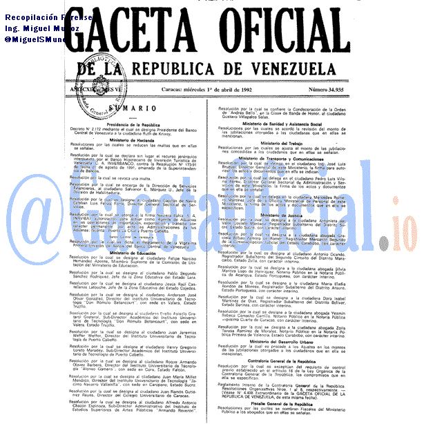 Gaceta Oficial 34935 del 1 Abril 1992