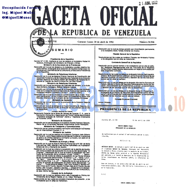 Gaceta Oficial 34946 del 20 Abril 1992