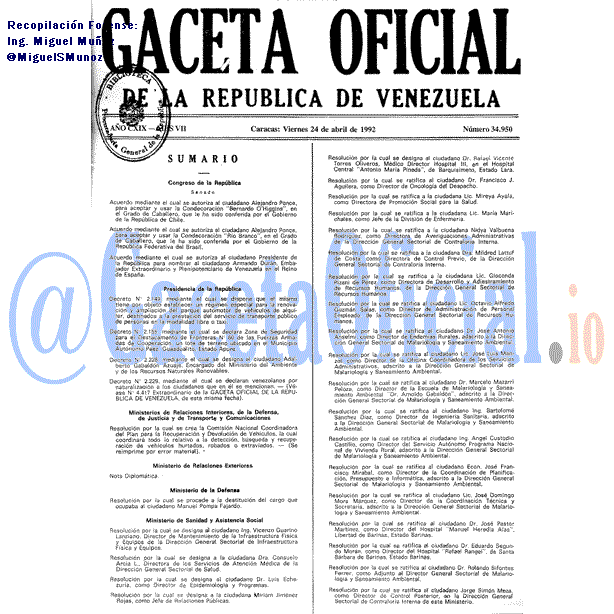 Gaceta Oficial 34950 del 24 Abril 1992