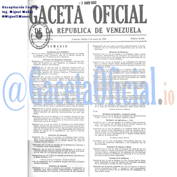 Gaceta Oficial 34956 del 5 Mayo 1992