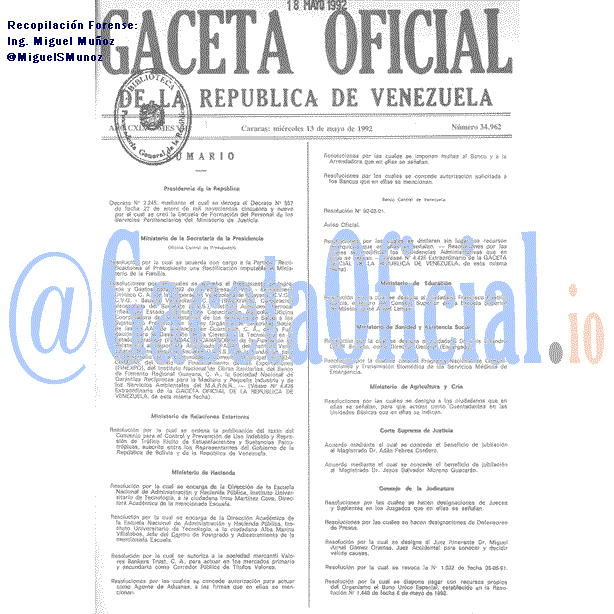 Gaceta Oficial 34962 del 13 Mayo 1992