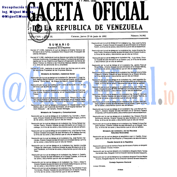 Gaceta Oficial 34992 del 25 Junio 1992