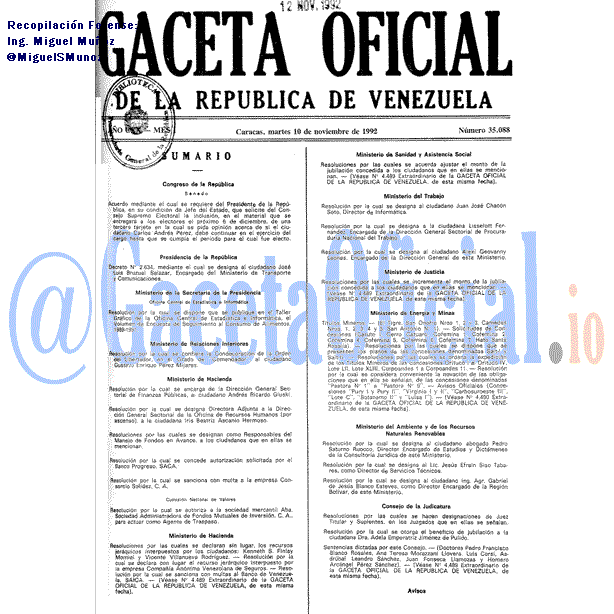 Gaceta Oficial 35088 del 10 Noviembre 1992