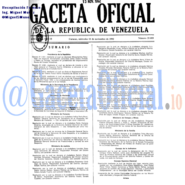 Gaceta Oficial 35089 del 11 Noviembre 1992