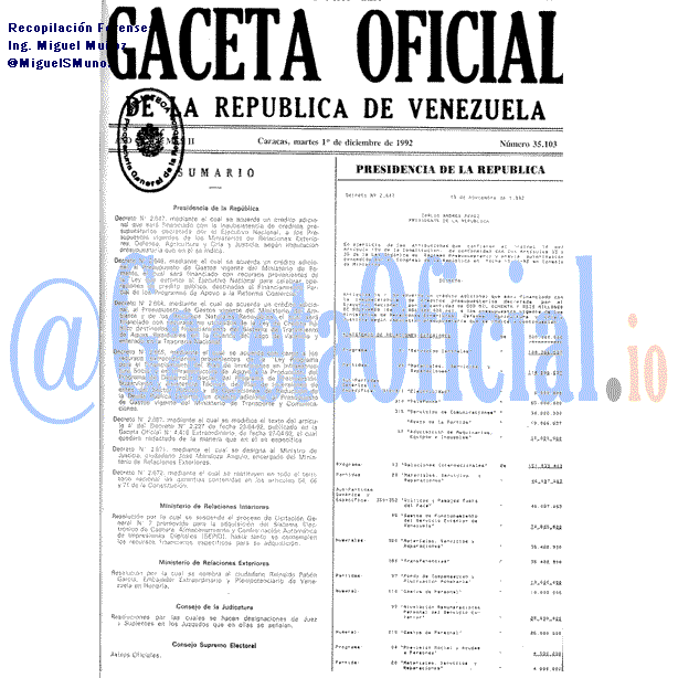 Gaceta Oficial 35103 del 1 Diciembre 1992
