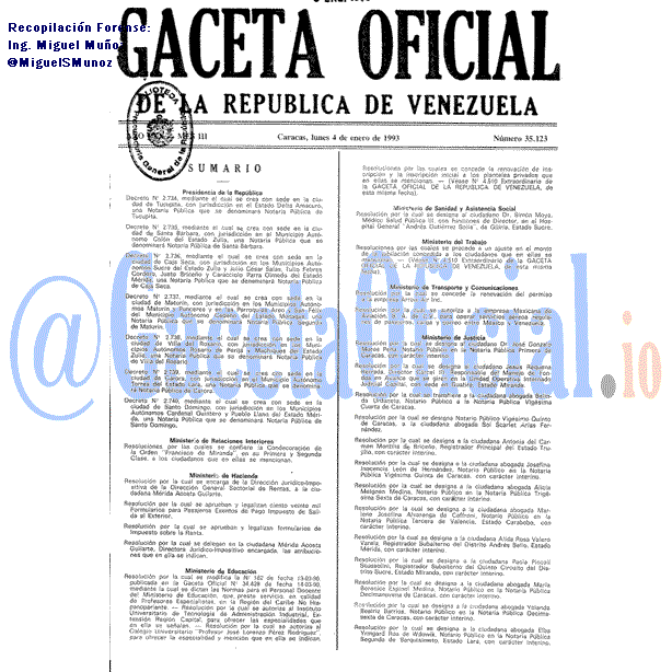 Gaceta Oficial 35123 del 4 Enero 1993