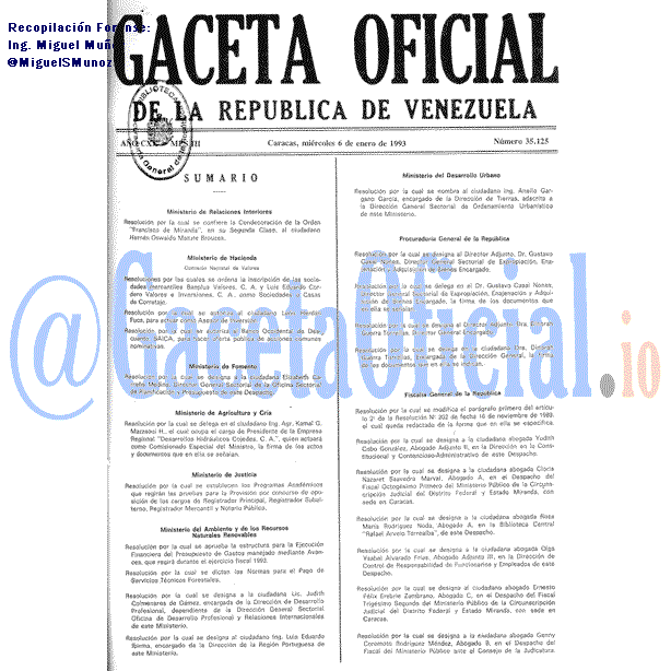 Gaceta Oficial 35125 del 6 Enero 1993