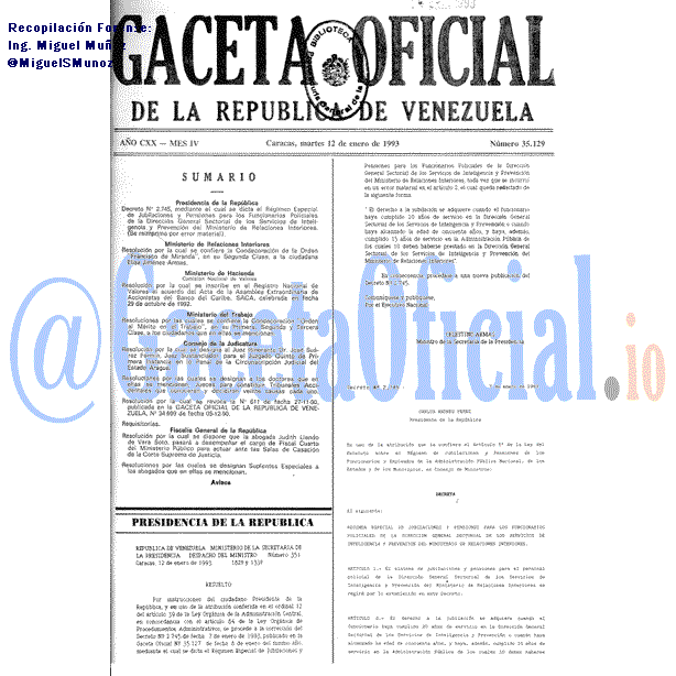 Gaceta Oficial 35129 del 12 Enero 1993