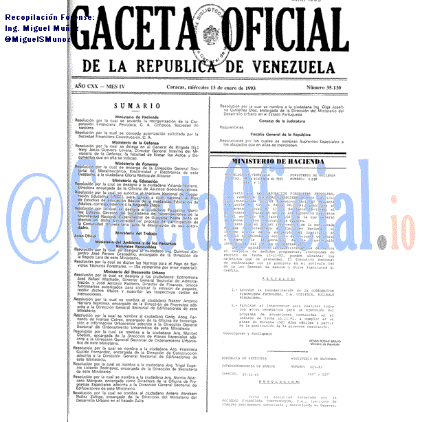 Gaceta Oficial 35130 del 13 Enero 1993