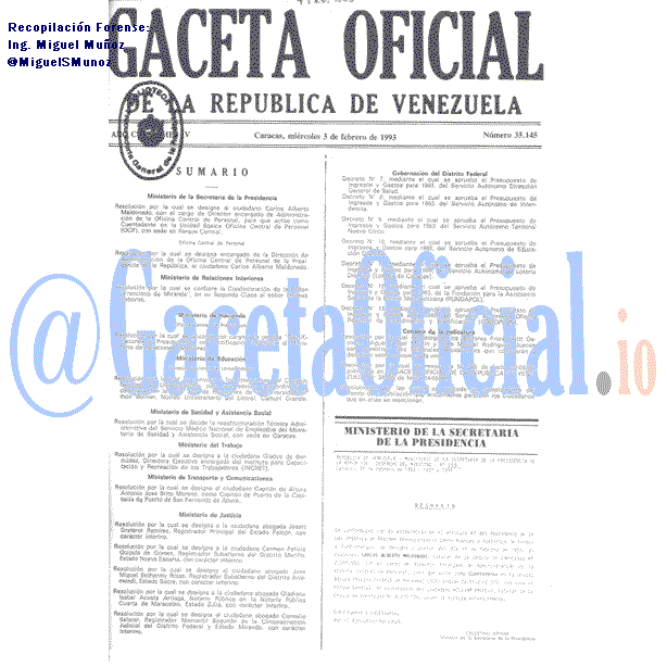 Gaceta Oficial 35145 del 3 Febrero 1993