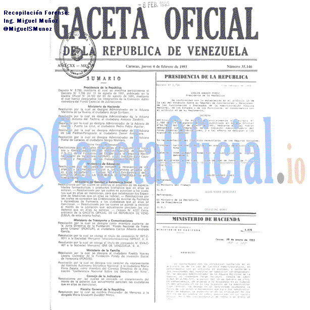 Gaceta Oficial 35146 del 4 Febrero 1993