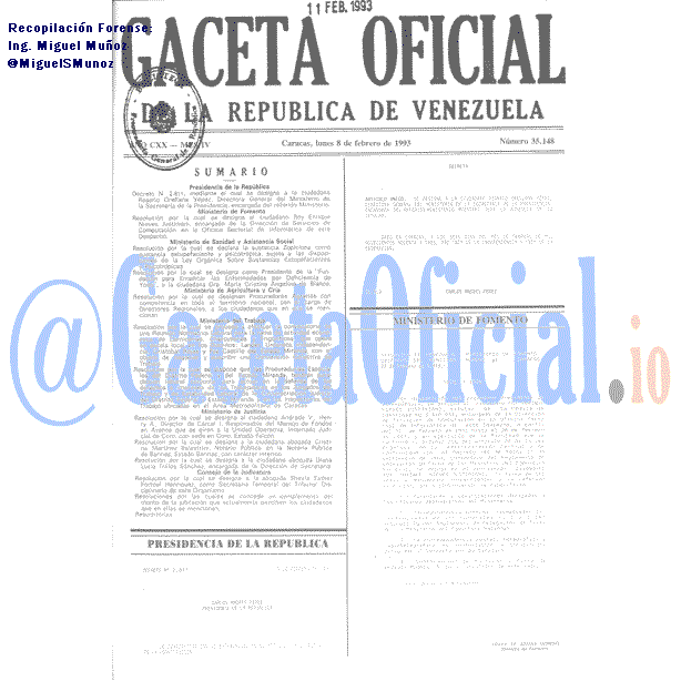 Gaceta Oficial 35148 del 8 Febrero 1993