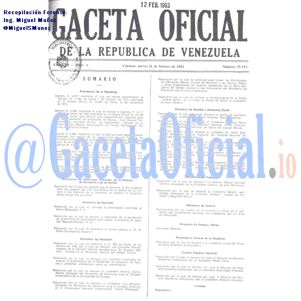 Gaceta Oficial 35151 del 11 Febrero 1993