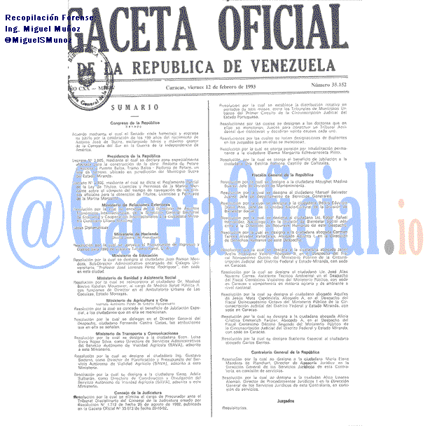 Gaceta Oficial 35152 del 12 Febrero 1993