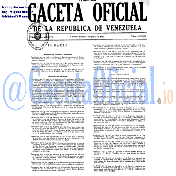 Gaceta Oficial 35228 del 8 Junio 1993
