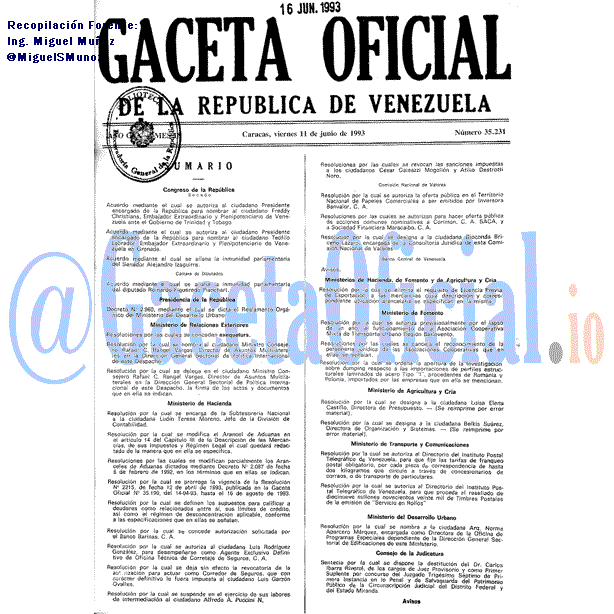 Gaceta Oficial 35231 del 11 Junio 1993