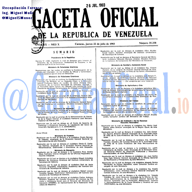Gaceta Oficial 35258 del 22 Julio 1993