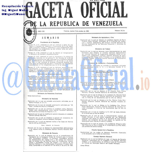Gaceta Oficial 35311 del 5 Octubre 1993