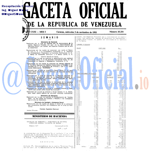Gaceta Oficial 35331 del 3 Noviembre 1993