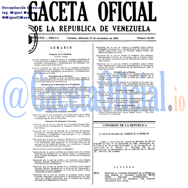 Gaceta Oficial 35341 del 17 Noviembre 1993