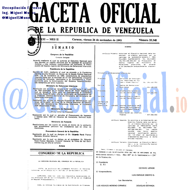 Gaceta Oficial 35348 del 26 Noviembre 1993